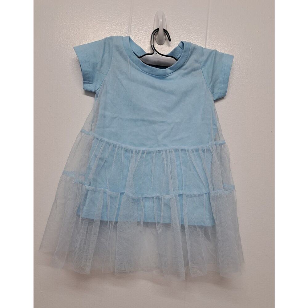 Girls Summer Dress Short Sleeve Crew Neck Ligth Blue Size 2T